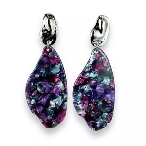 Paparazzi Acrylic Purple Confetti 80’s Inspired Gunmetal Pierced Earrings
